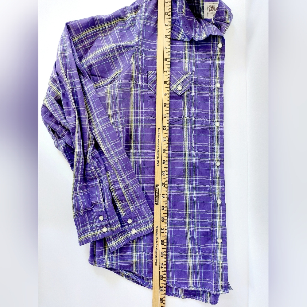 Purple Wrangler Plaid Western‎ Snap Shirt Ladies XL Vintage Cowgirl - Picture 6 of 6